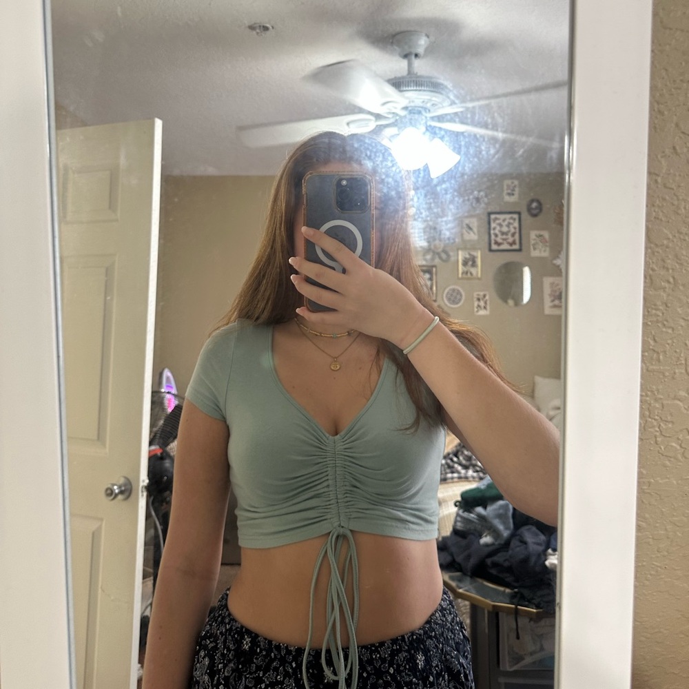 Light Blue Ruched Crop Top - Picture 6 of 7